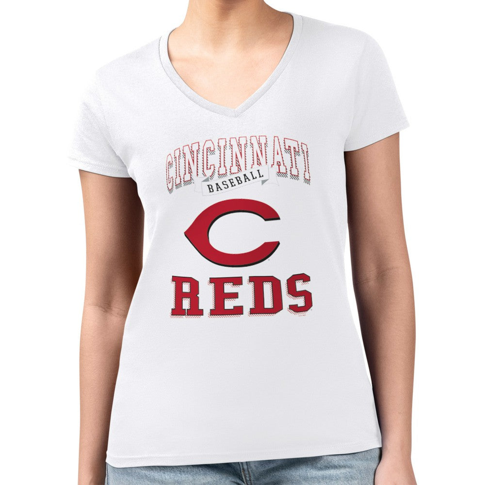 Cincinnati Reds G-III 4Her by Carl Banks Women's Super-Slim Fit Lightweight Team Logo Graphic V-Neck T-Shirt | MLB For sale