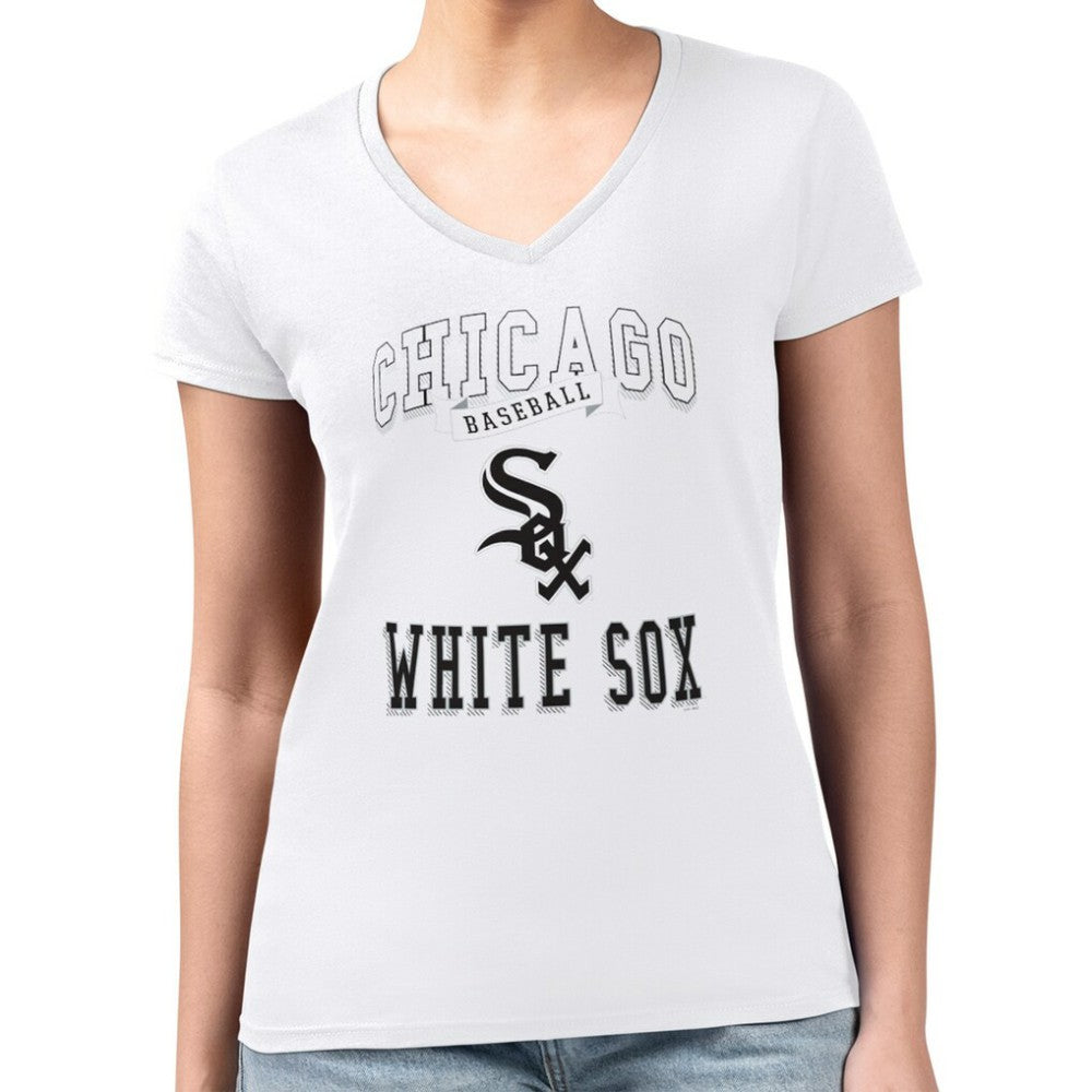 Chicago White Sox G-III 4Her by Carl Banks Women's Super-Slim Fit Lightweight Team Logo Graphic V-Neck T-Shirt | MLB Sale