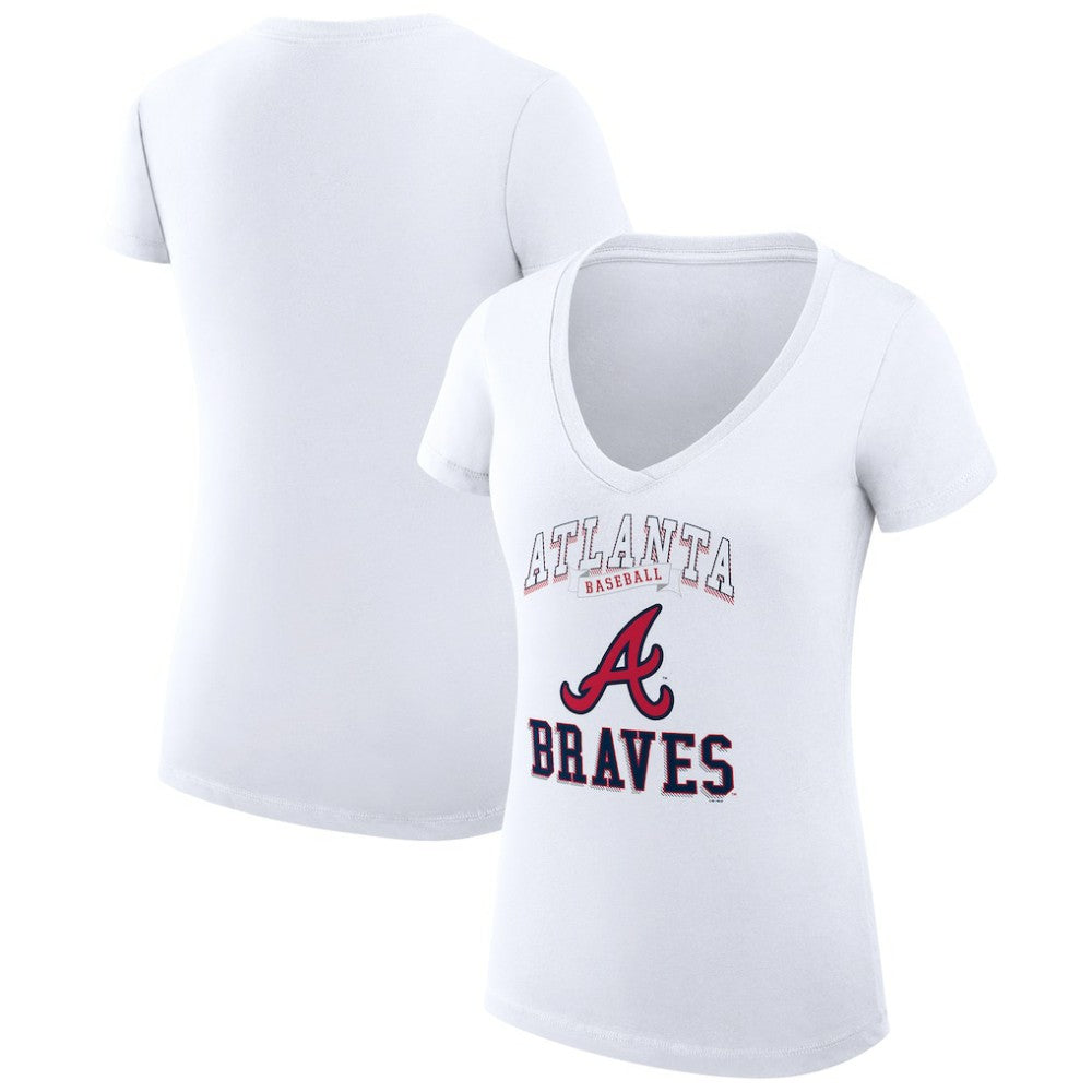 Atlanta Braves G-III 4Her by Carl Banks Women's Super-Slim Fit Lightweight Team Logo Graphic V-Neck T-Shirt | MLB New
