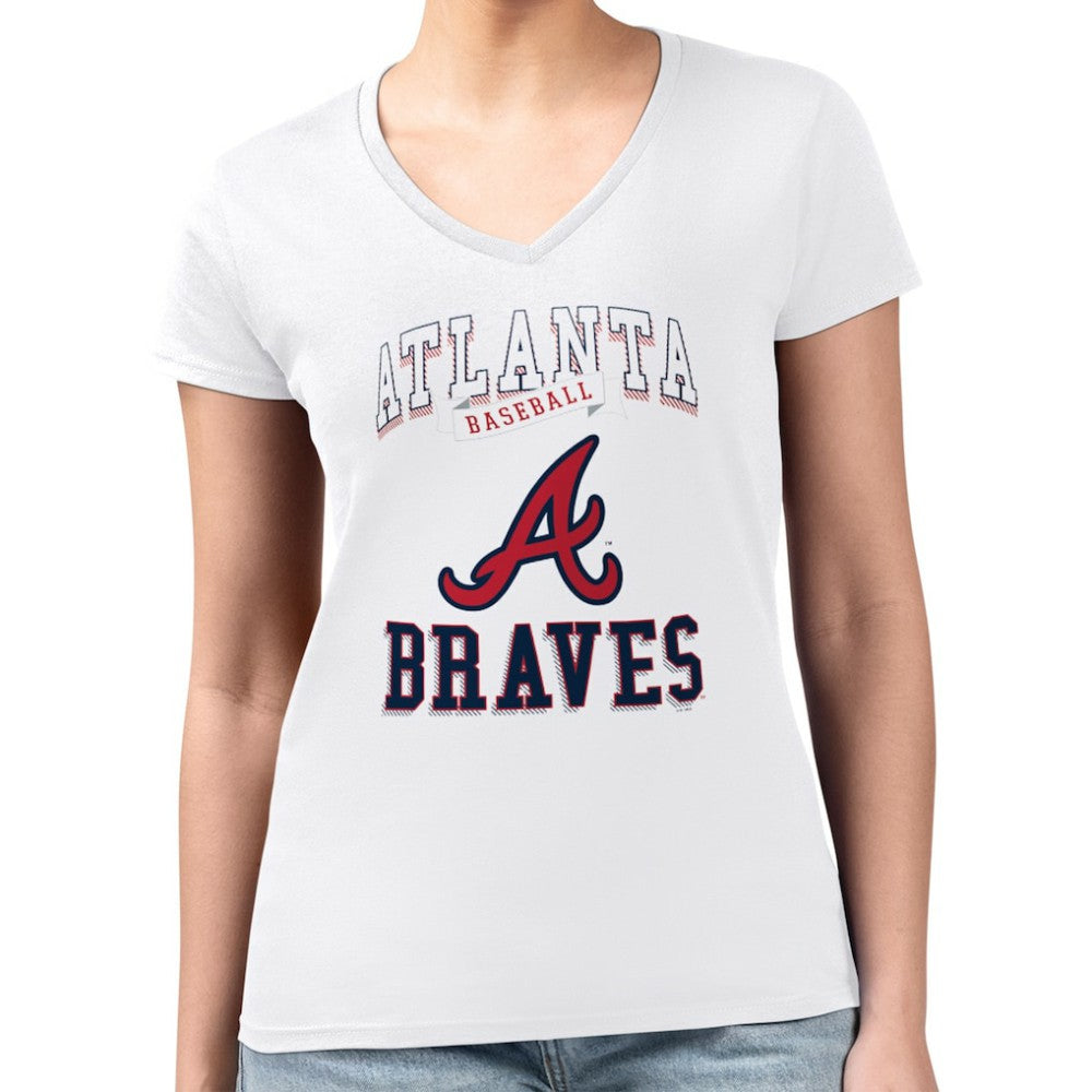 Atlanta Braves G-III 4Her by Carl Banks Women's Super-Slim Fit Lightweight Team Logo Graphic V-Neck T-Shirt | MLB New