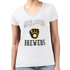 Milwaukee Brewers G-III 4Her by Carl Banks Women's Super-Slim Fit Lightweight Team Logo Graphic V-Neck T-Shirt | MLB Outlet