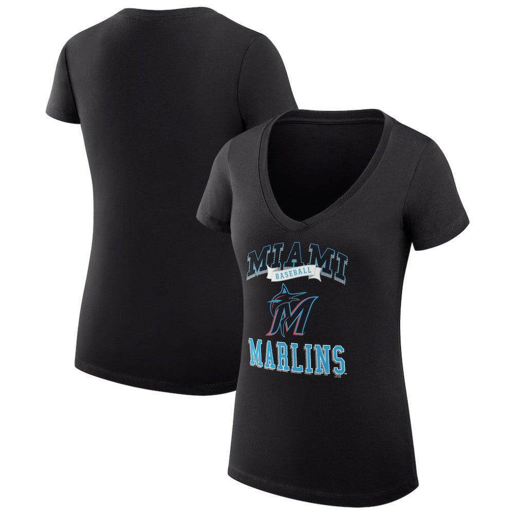 Miami Marlins G-III 4Her by Carl Banks Women's Super-Slim Fit Lightweight Team Logo Graphic V-Neck T-Shirt | MLB For sale