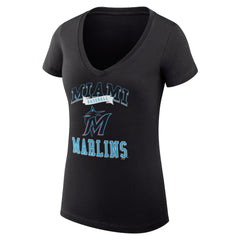 Miami Marlins G-III 4Her by Carl Banks Women's Super-Slim Fit Lightweight Team Logo Graphic V-Neck T-Shirt | MLB For sale