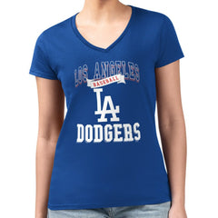 Los Angeles Dodgers G-III 4Her by Carl Banks Women's Super-Slim Fit Lightweight Team Logo Graphic V-Neck T-Shirt | MLB Shop