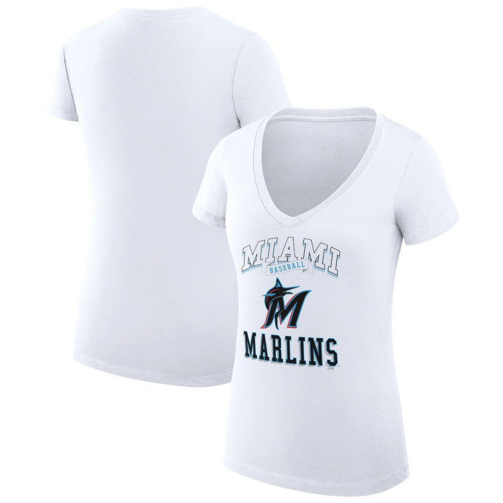 Miami Marlins G-III 4Her by Carl Banks Women's Super-Slim Fit Lightweight Team Logo Graphic V-Neck T-Shirt | MLB For sale