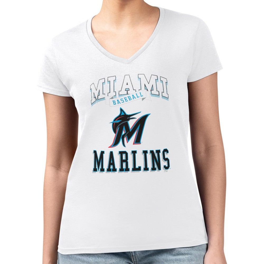 Miami Marlins G-III 4Her by Carl Banks Women's Super-Slim Fit Lightweight Team Logo Graphic V-Neck T-Shirt | MLB For sale