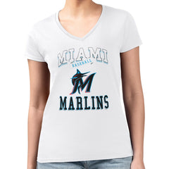 Miami Marlins G-III 4Her by Carl Banks Women's Super-Slim Fit Lightweight Team Logo Graphic V-Neck T-Shirt | MLB For sale
