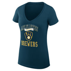 Milwaukee Brewers G-III 4Her by Carl Banks Women's Super-Slim Fit Lightweight Team Logo Graphic V-Neck T-Shirt | MLB Online