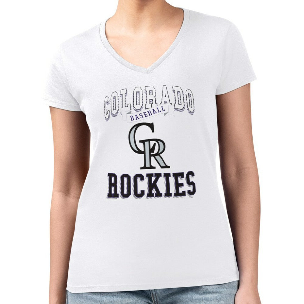 Colorado Rockies G-III 4Her by Carl Banks Women's Super-Slim Fit Lightweight Team Logo Graphic V-Neck T-Shirt | MLB On Sale