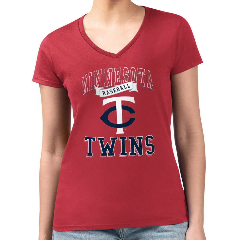 Minnesota Twins G-III 4Her by Carl Banks Women's Super-Slim Fit Lightweight Team Logo Graphic V-Neck T-Shirt | MLB Discount