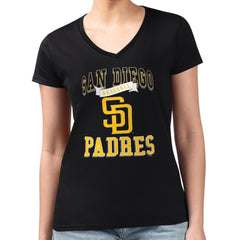 San Diego Padres G-III 4Her by Carl Banks Women's Super-Slim Fit Lightweight Team Logo Graphic V-Neck T-Shirt | MLB New