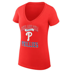 Philadelphia Phillies G-III 4Her by Carl Banks Women's Super-Slim Fit Lightweight Team Logo Graphic V-Neck T-Shirt | MLB New