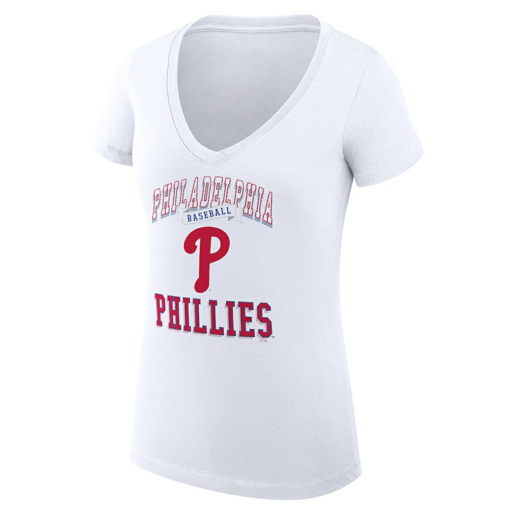Philadelphia Phillies G-III 4Her by Carl Banks Women's Super-Slim Fit Lightweight Team Logo Graphic V-Neck T-Shirt | MLB Online