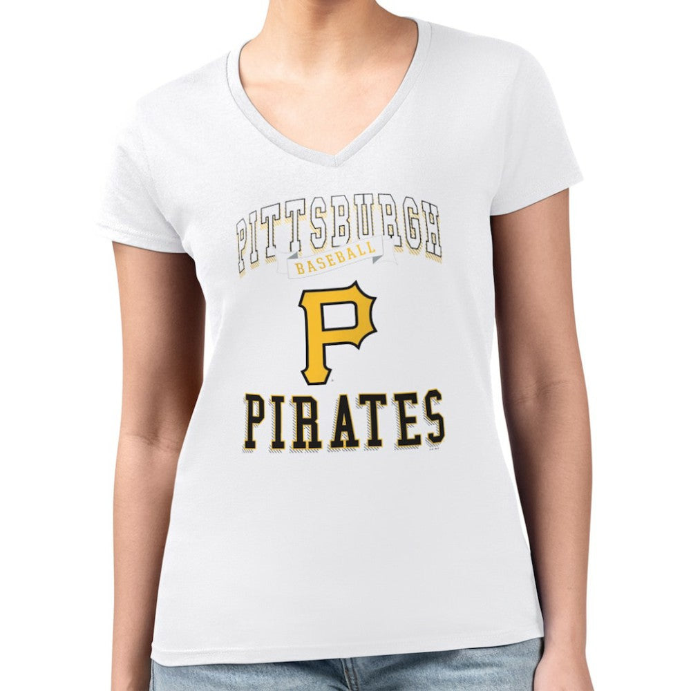Pittsburgh Pirates G-III 4Her by Carl Banks Women's Super-Slim Fit Lightweight Team Logo Graphic V-Neck T-Shirt | MLB Online