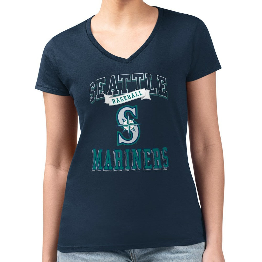 Seattle Mariners G-III 4Her by Carl Banks Women's Super-Slim Fit Lightweight Team Logo Graphic V-Neck T-Shirt | MLB Outlet