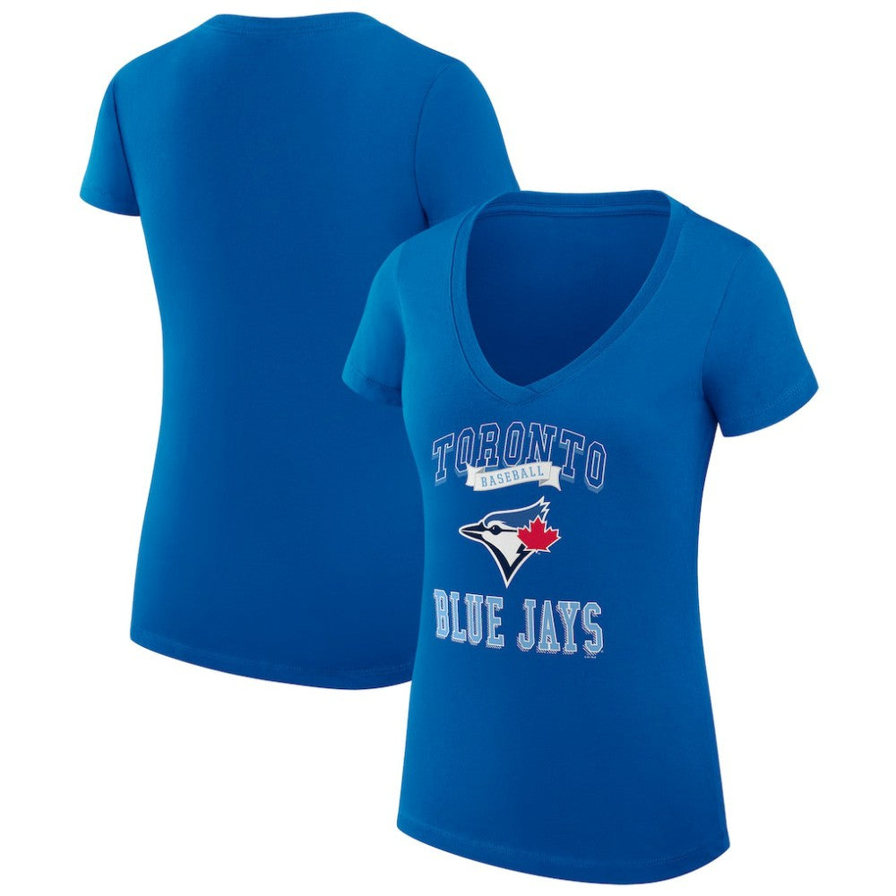 Toronto Blue Jays G-III 4Her by Carl Banks Women's Super-Slim Fit Lightweight Team Logo Graphic V-Neck T-Shirt | MLB Discount