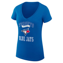 Toronto Blue Jays G-III 4Her by Carl Banks Women's Super-Slim Fit Lightweight Team Logo Graphic V-Neck T-Shirt | MLB Discount