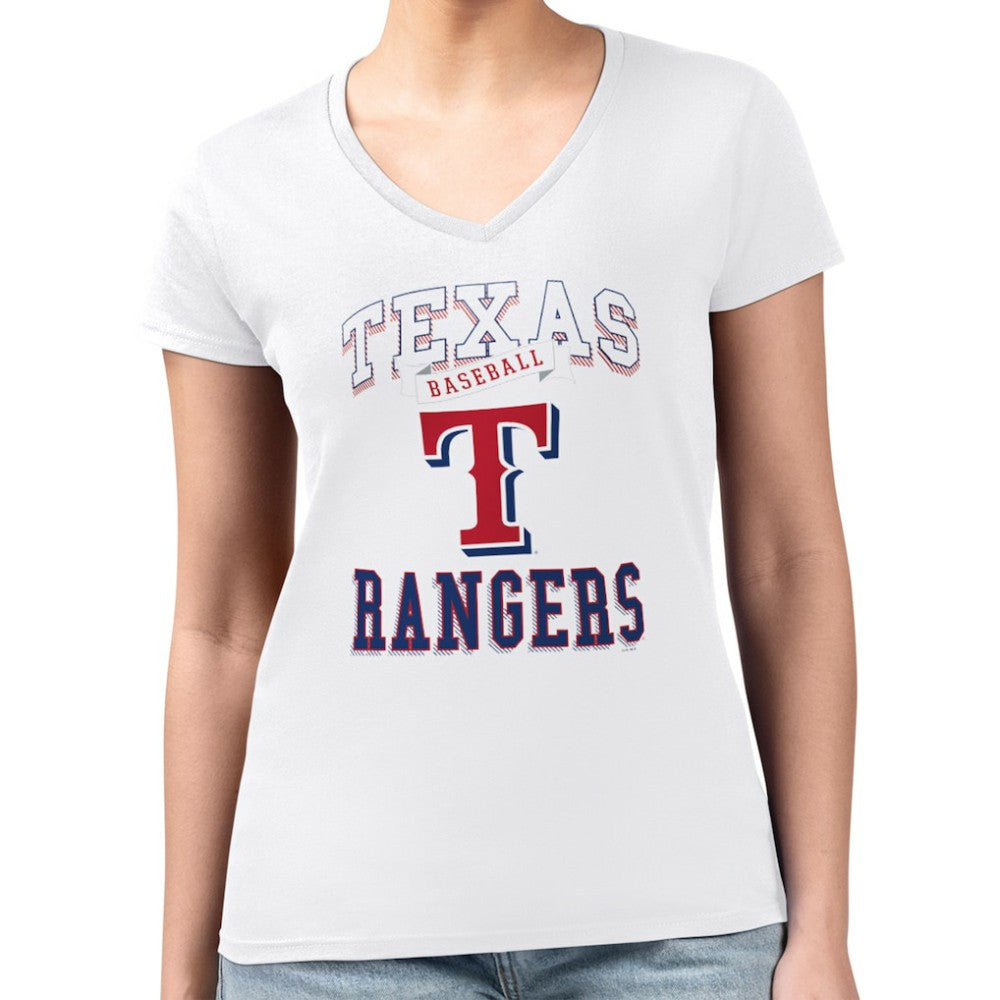 Texas Rangers G-III 4Her by Carl Banks Women's Super-Slim Fit Lightweight Team Logo Graphic V-Neck T-Shirt | MLB Discount