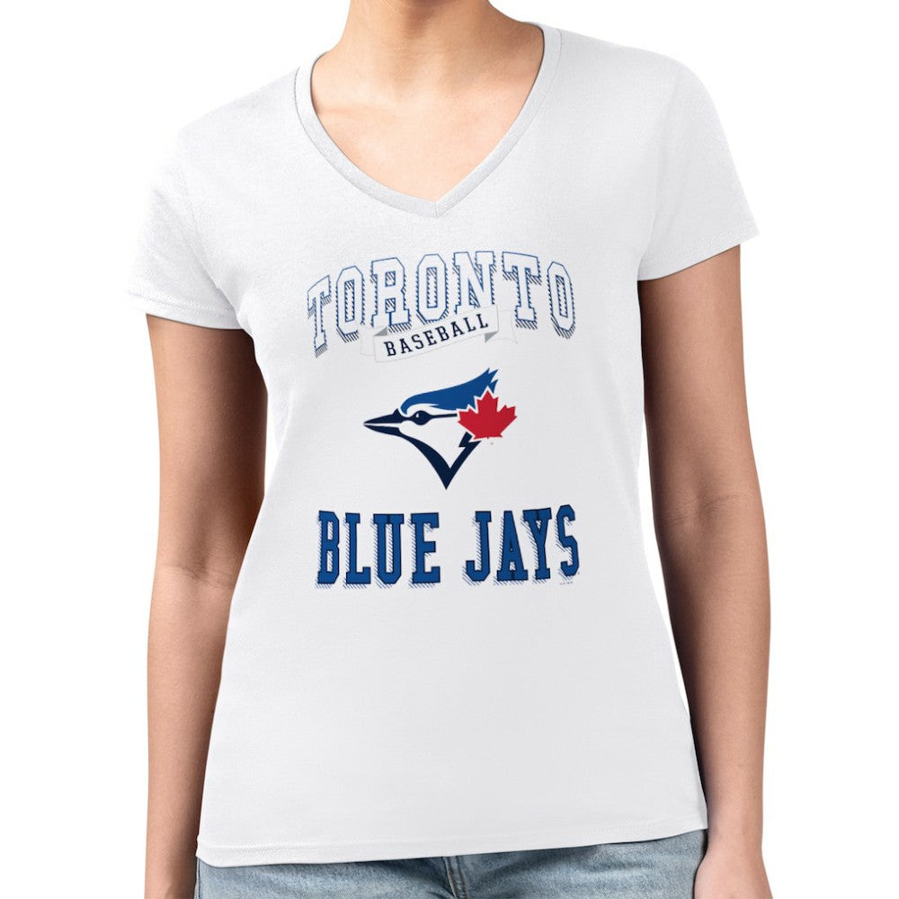Toronto Blue Jays G-III 4Her by Carl Banks Women's Super-Slim Fit Lightweight Team Logo Graphic V-Neck T-Shirt | MLB On Sale