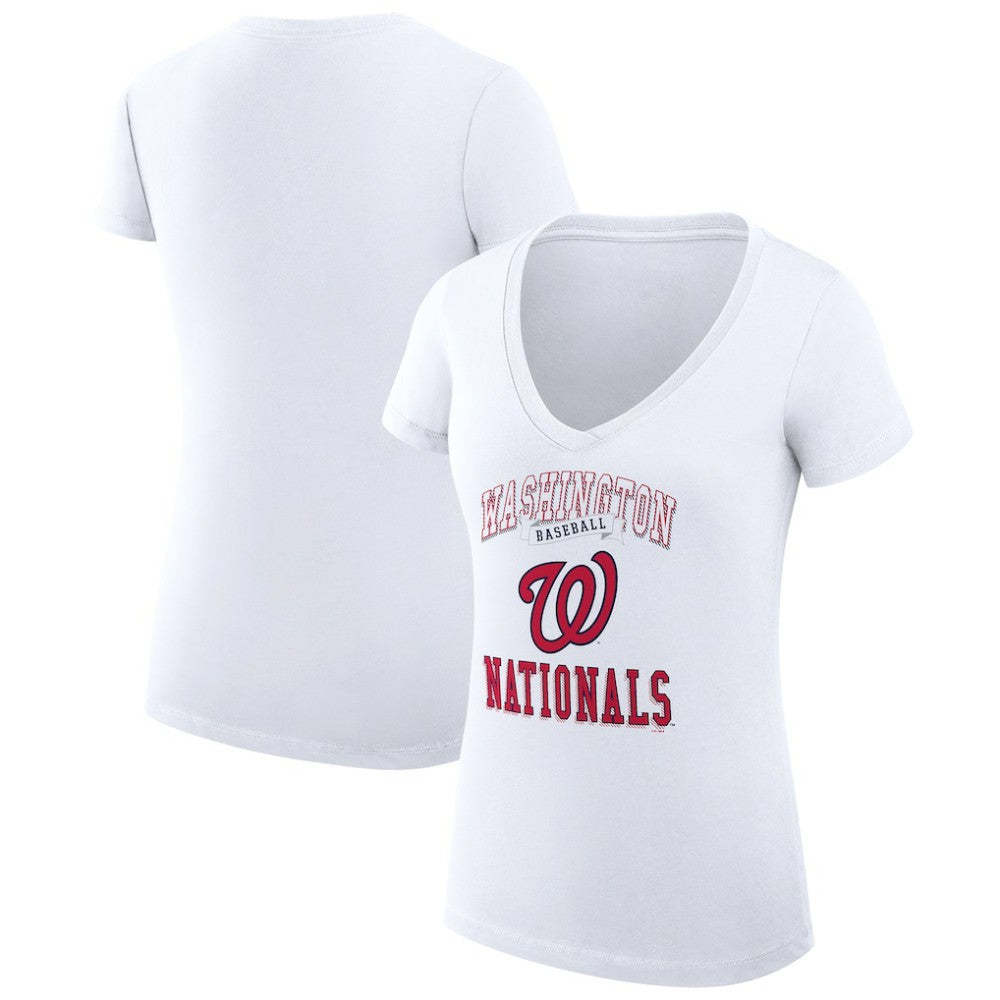 Washington Nationals G-III 4Her by Carl Banks Women's Super-Slim Fit Lightweight Team Logo Graphic V-Neck T-Shirt | MLB Discount