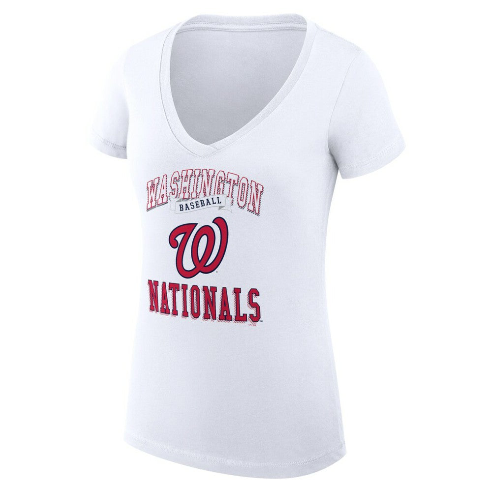 Washington Nationals G-III 4Her by Carl Banks Women's Super-Slim Fit Lightweight Team Logo Graphic V-Neck T-Shirt | MLB Discount