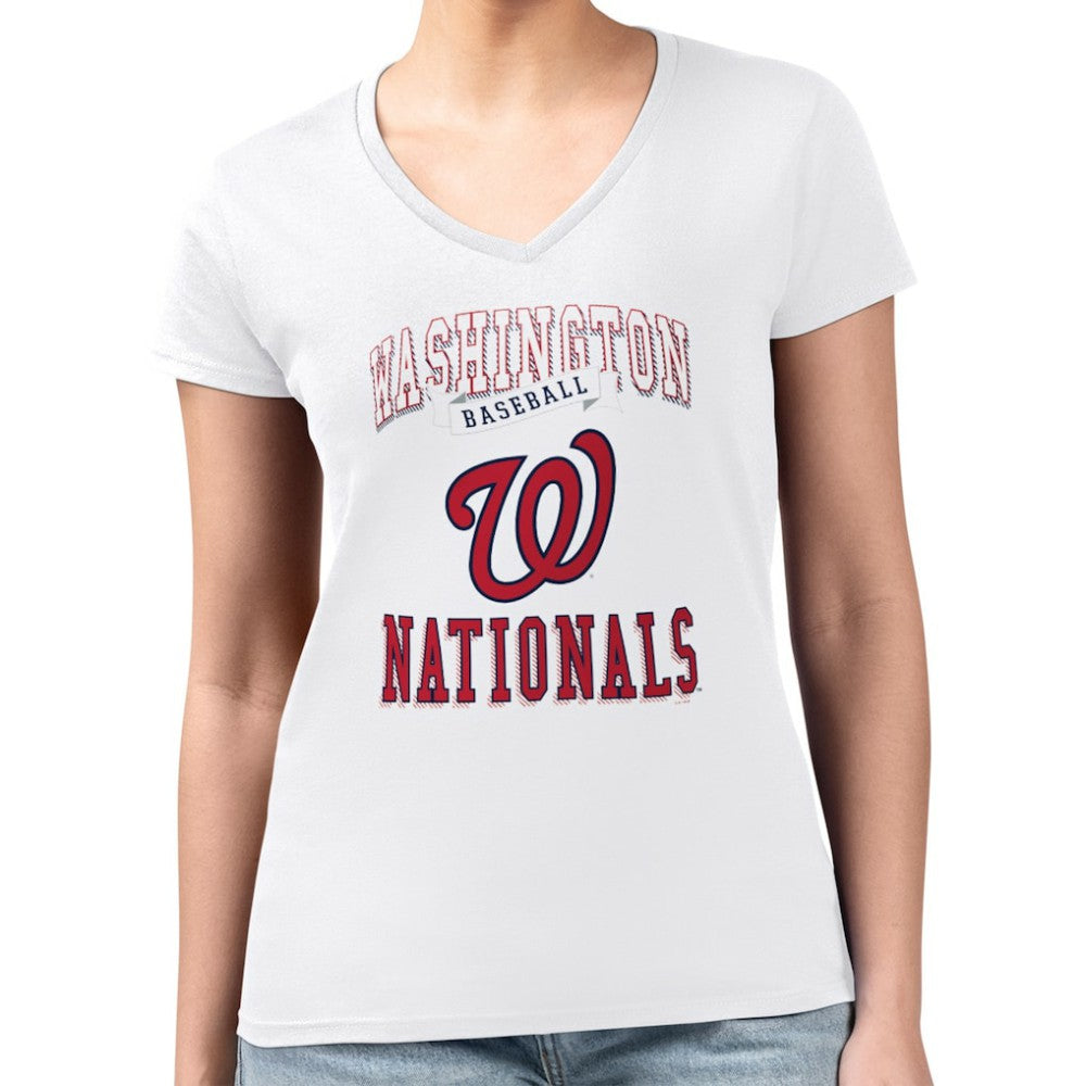 Washington Nationals G-III 4Her by Carl Banks Women's Super-Slim Fit Lightweight Team Logo Graphic V-Neck T-Shirt | MLB Discount
