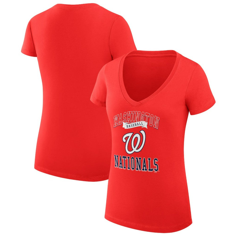 Washington Nationals G-III 4Her by Carl Banks Women's Super-Slim Fit Lightweight Team Logo Graphic V-Neck T-Shirt | MLB Online