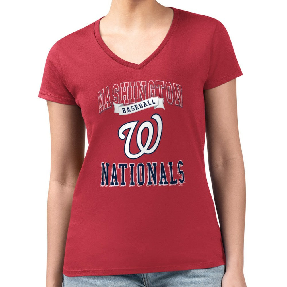Washington Nationals G-III 4Her by Carl Banks Women's Super-Slim Fit Lightweight Team Logo Graphic V-Neck T-Shirt | MLB Online