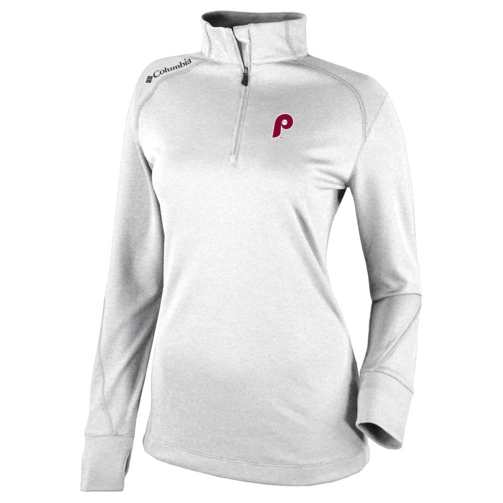 Philadelphia Phillies Columbia Women's Cooperstown Collection Shotgun 2.0 Omni-Wick Quarter-Zip Top - White | MLB Discount