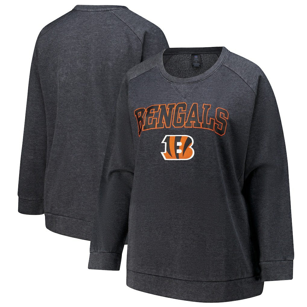 Cincinnati Bengals  Profile Women's Plus Size Acid Wash Raglan Sweatshirt