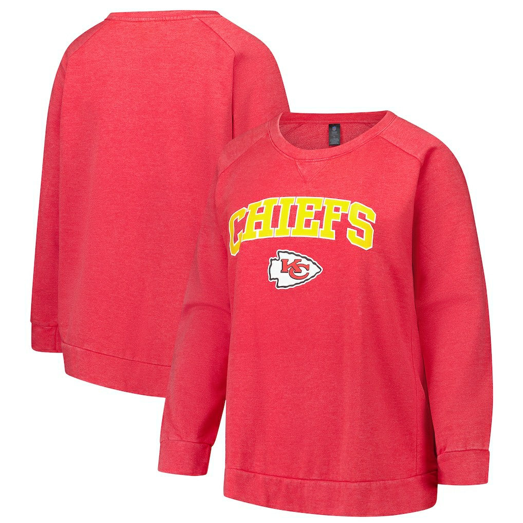 Kansas City Chiefs  Profile Women's Plus Size Acid Wash Raglan Sweatshirt