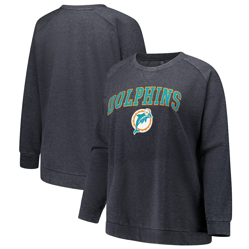 Miami Dolphins  Profile Women's Plus Size Acid Wash Raglan Sweatshirt