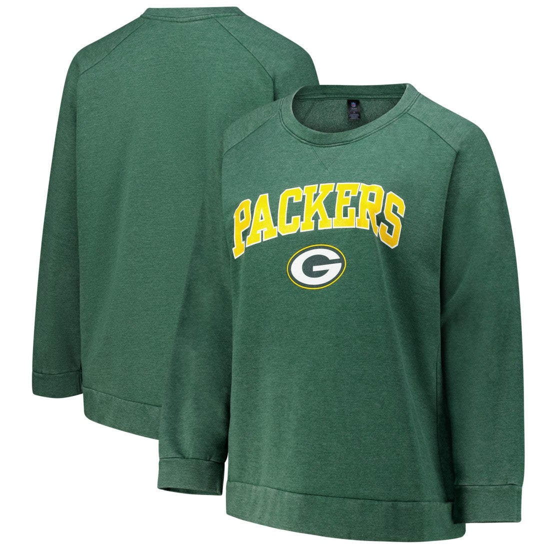Green Bay Packers  Profile Women's Plus Size Acid Wash Raglan Sweatshirt