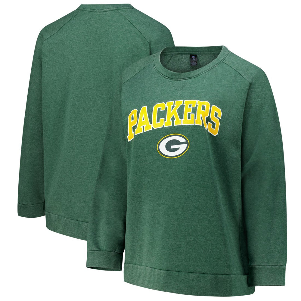 Green Bay Packers  Profile Women's Plus Size Acid Wash Raglan Sweatshirt