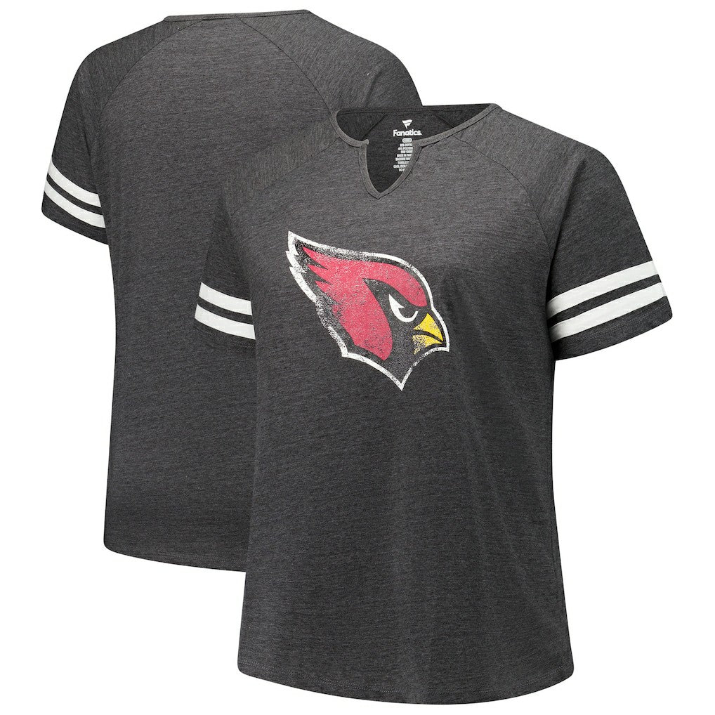Arizona Cardinals Fanatics Women's Plus Size Logo Striped Raglan Notch Neck T-Shirt
