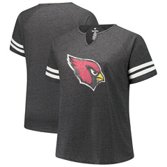 Arizona Cardinals Fanatics Women's Plus Size Logo Striped Raglan Notch Neck T-Shirt