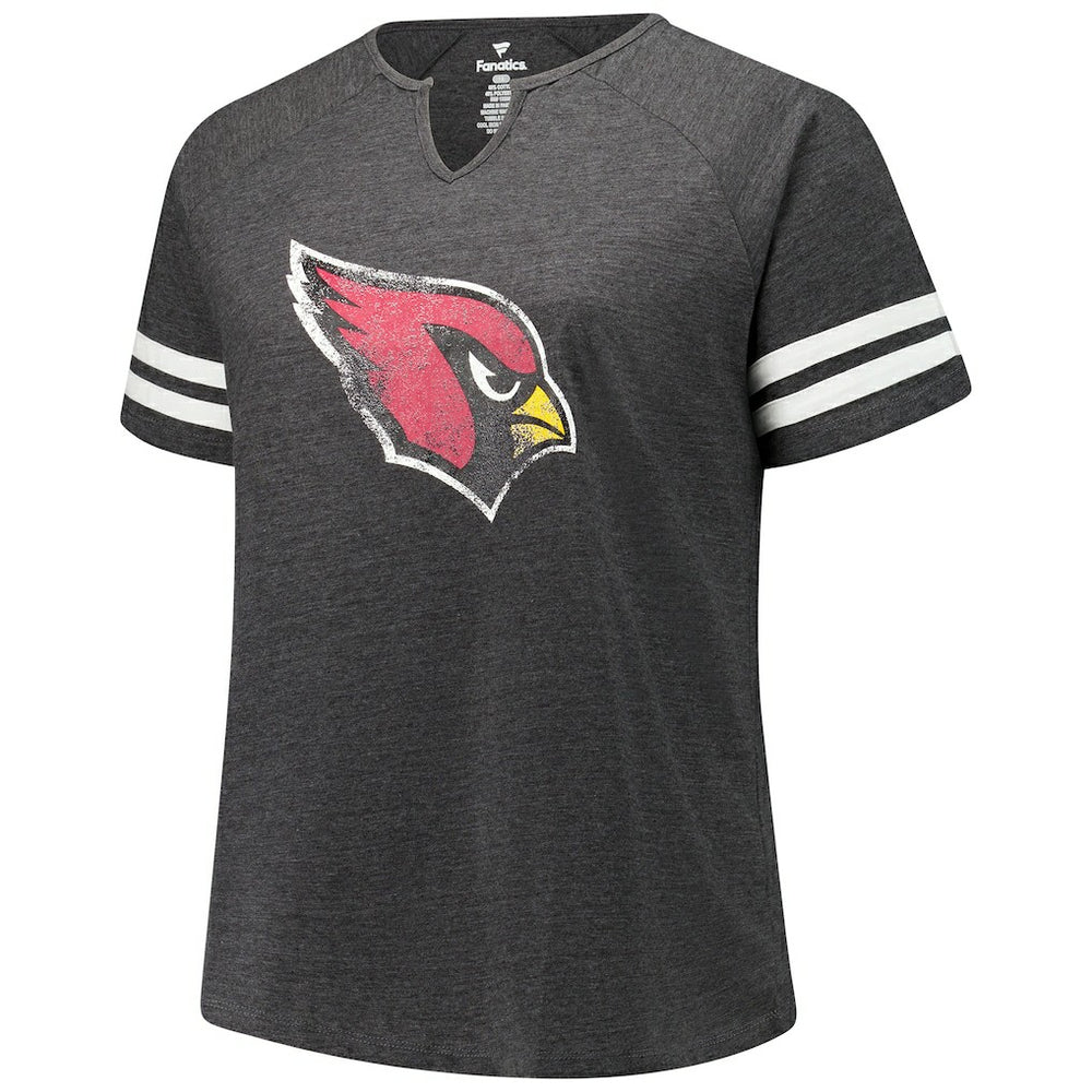 Arizona Cardinals Fanatics Women's Plus Size Logo Striped Raglan Notch Neck T-Shirt