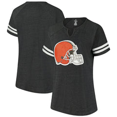 Cleveland Browns Fanatics Women's Plus Size Logo Striped Raglan Notch Neck T-Shirt