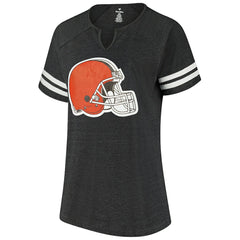Cleveland Browns Fanatics Women's Plus Size Logo Striped Raglan Notch Neck T-Shirt