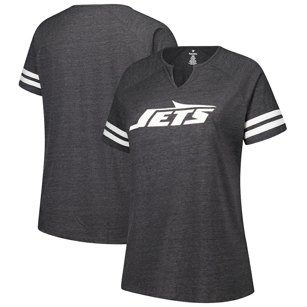 New York Jets Fanatics Women's Plus Size Logo Striped Raglan Notch Neck T-Shirt