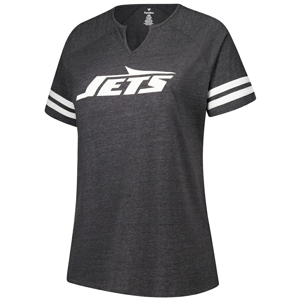 New York Jets Fanatics Women's Plus Size Logo Striped Raglan Notch Neck T-Shirt