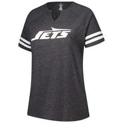 New York Jets Fanatics Women's Plus Size Logo Striped Raglan Notch Neck T-Shirt