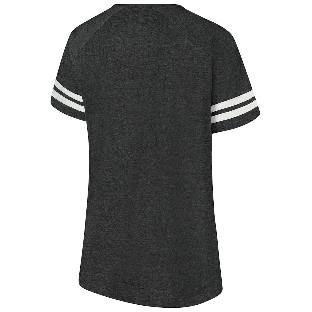 Carolina Panthers Fanatics Women's Plus Size Logo Striped Raglan Notch Neck T-Shirt