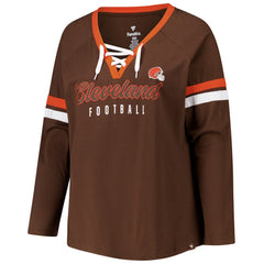 Cleveland Browns Fanatics Women's Plus Size Won & Done Lace-Up V-Neck Long Sleeve T-Shirt