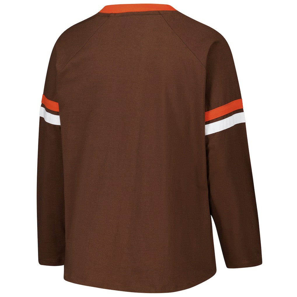 Cleveland Browns Fanatics Women's Plus Size Won & Done Lace-Up V-Neck Long Sleeve T-Shirt