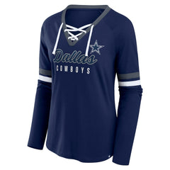 Dallas Cowboys Fanatics Women's Plus Size Won & Done Lace-Up V-Neck Long Sleeve T-Shirt