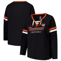 Cincinnati Bengals Fanatics Women's Plus Size Won & Done Lace-Up V-Neck Long Sleeve T-Shirt
