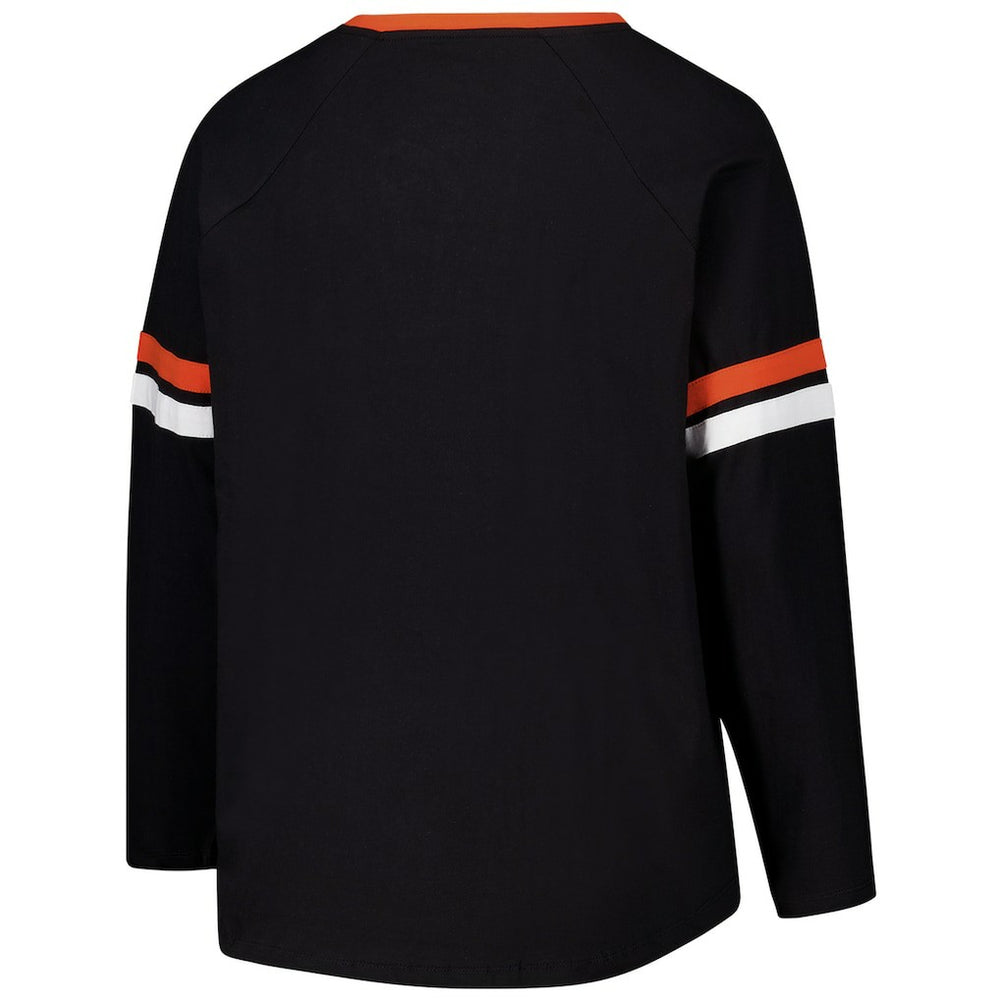 Cincinnati Bengals Fanatics Women's Plus Size Won & Done Lace-Up V-Neck Long Sleeve T-Shirt