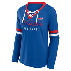 Buffalo Bills Fanatics Women's Plus Size Won & Done Lace-Up V-Neck Long Sleeve T-Shirt