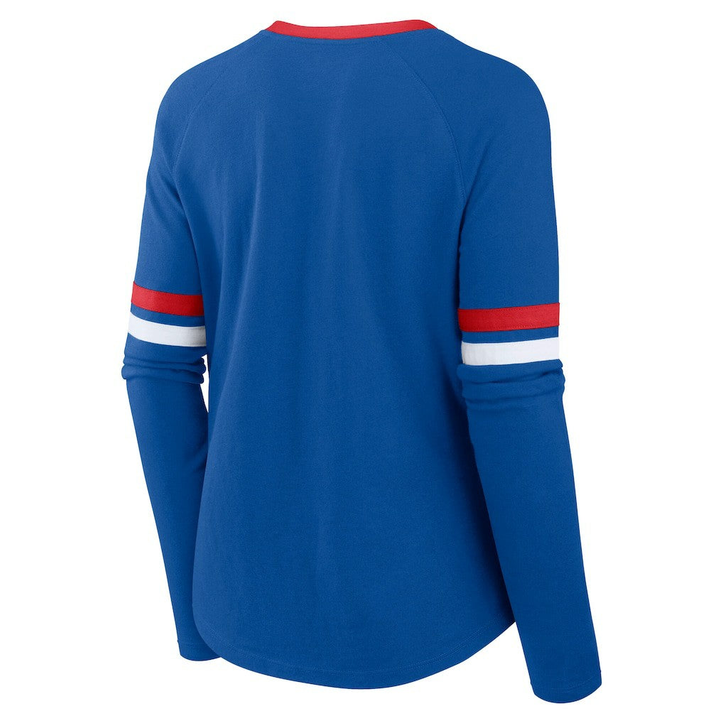 Buffalo Bills Fanatics Women's Plus Size Won & Done Lace-Up V-Neck Long Sleeve T-Shirt